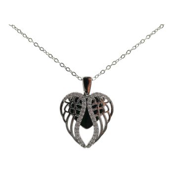 High quality, angel wing and heart design pendant with genuine Clear crystal stones.
Rhodium or Gold colour plated, coated on top of Copper base metal.
