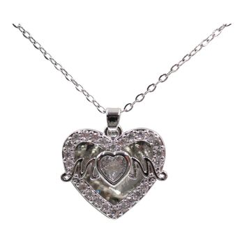 High quality, mum and heart design pendant with genuine Clear and Jet crystal stones.
Rhodium colour plated, coated on top of Copper base metal.
