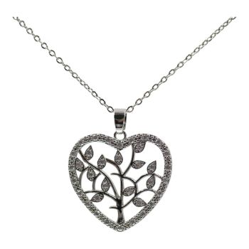 Diamante Tree Of Life Heart Pendant