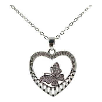Diamante Heart & Butterfly Pendant