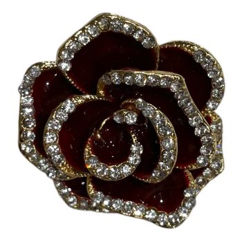 Gold Colour Plated Enamelled Rose Brooch 