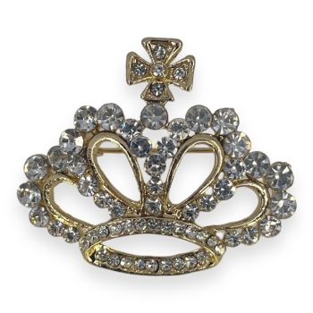 Gold or Rhodium colour plated crown design brooch with genuine Clear crystal stones.

