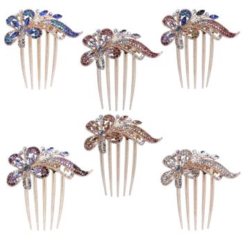 Rose Gold colour plated flower design comb with genuine crystal stones.
