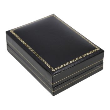 Classic Black leatherette pendant box with a Gold colour trim, Black velvet and White satin interior.
FastTrack substitute.
