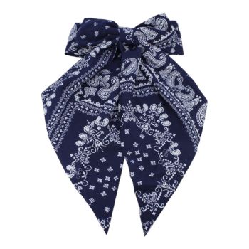 Large satin paisley print bow French clips.
