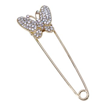 Venetti collection, Gold or Rhodium colour plated butterfly design safety pin brooch with genuine crystal stones.

