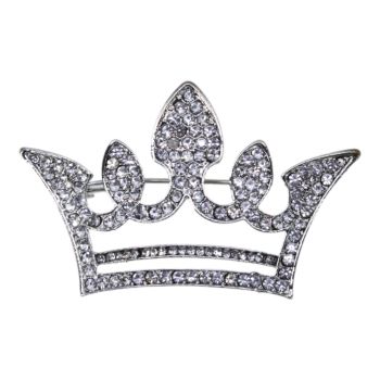 Rhodium or Gold colour plated crown design brooch with genuine Clear crystal stones
