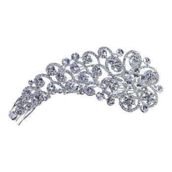 Rhodium colour plated flower design comb headdress with genuine Clear crystal stones.
