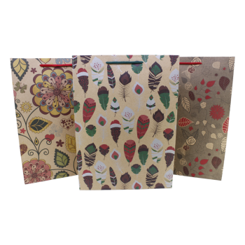 Large Brown paper gift bags flower floral feather autum