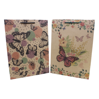 Large Brown paper gift bags with a Butterfly print design.
