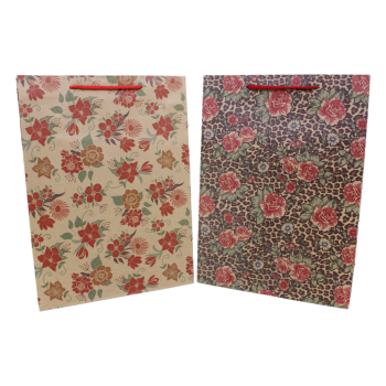 Large Brown paper gift bags with a floral print design.
