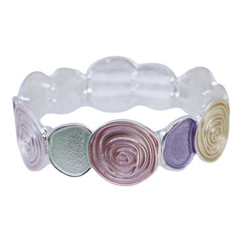 Rhodium colour plated elasticated ladies bracelet with coloured enamelling.
