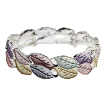 Rhodium colour plated elasticated ladies bracelet with coloured enamelling.
