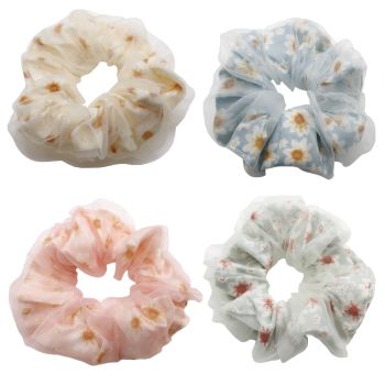 Assorted Pastel Organza Floral Scrunchies