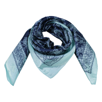 Satin feel floral and paisley print square scarves.
