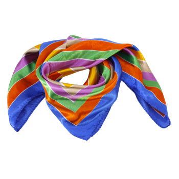 Satin feel stripes print square neck scarves.
