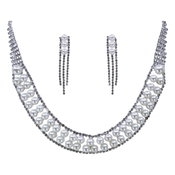 Diamante & Pearl Choker & Pierced Drop Earring Set