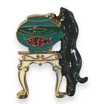 Venetti Collection Cat And Fish Bowl Brooch 