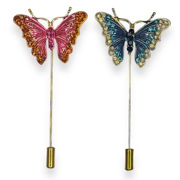 Venetti Collectin enamel butterfly stick pin brooch with genuine crystal stones .Can also be worn as a hat pin .

Available in Gold colour plating with  Fuchsia Pink and topaz stones,or Turquoise with Aqua and Fire Opal stones .

Sold as a pack of 3 p