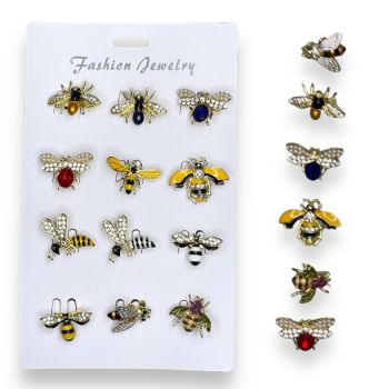 Assorted enamel  Bee brooches with genuine crystal stones .

Available as a pack of 12 assorted designs .