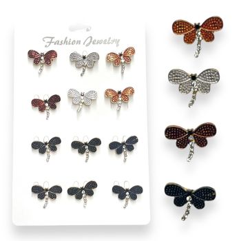 Gold colour plated enameled Dragonfly design brooch with genuine crystal stones . available in assorted colours of Red ,silver ,Burgundy and Silver .

Sold as a pack of 12 assorted on a display card for easy sale 