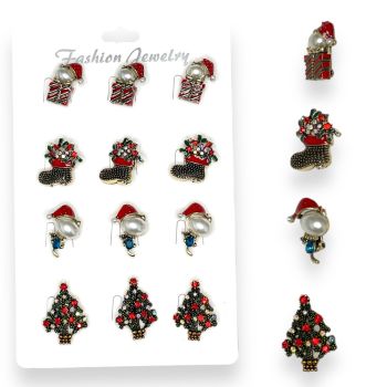  Four Assorted Design Christmas brooches with genuine crystal stones ,imitation pearls and enamel detail.

Sold as a pack of 12 assorrted .

Comes on a display card for easy sale .