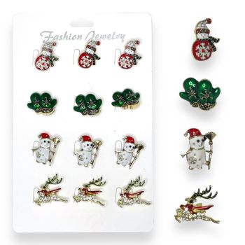 Assorted enamelled Christmas brooches embelished with genuine crystal stones .

Available in 4 styles ,including two styles of ,Snowman ,Christmas Mittens and Reindeer .

Sold as a pack of 12 assorted on a display card for easy sale .