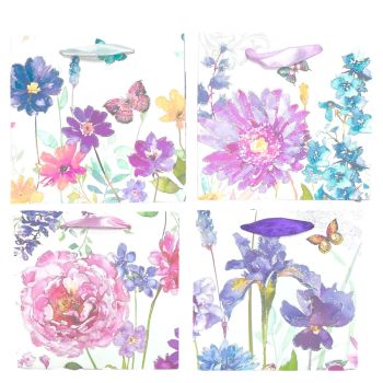 Assorted White Floral with butterfly  design paper gift bag with satin ribbon handle .

Available in 4 assorted prints .

Sold as a pack of 12 assorted.

Size approx 14.5 x 15 cm.

Discount in quantity .