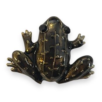 Gold colour plated enamel frog brooch with genuine crystal stones .

Available as a pack of 3 