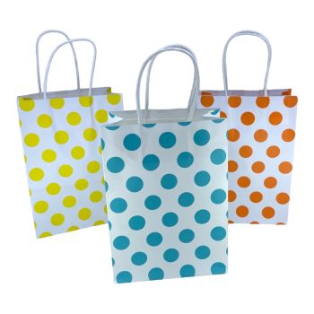 Paper gusseted gift bags Paper large  Polka Dot on white background gift bag with raffia handle 