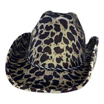 Animal print cowboy hats great for concerts or dressing up .

Comes with an adjustable chin strap.

sold as a pack of 3 