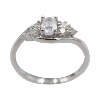 Rhodium plated sterling Silver ring with Clear cubic zirconia stones.