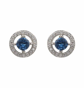 Rhodium plated sterling Silver stud earrings with Clear & Blue Topaz cubic zirconia stones.
