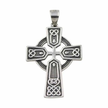 Oxidised Rhodium plated sterling Silver Celtic cross pendant.
