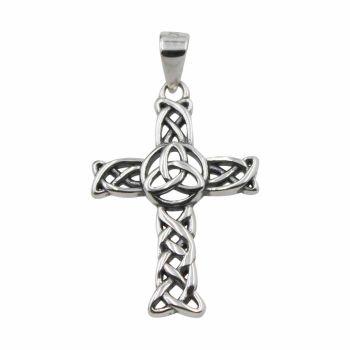 Oxidised Rhodium plated sterling Silver Celtic cross pendant.
