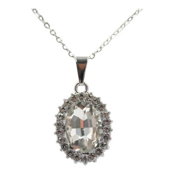 Rhodium colour plated oval design pendant with genuine crystal stones
