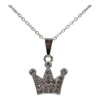Rhodium colour plated crown design pendant  with genuine crystal stones.
