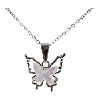 Rhodium colour plated butterfly design pendant.
