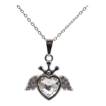 Rhodium colour plated heart, wing and crown design pendant  with genuine crystal stones.
