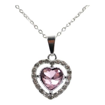 Rhodium colour plated heart design pendant  with genuine crystal stones.


