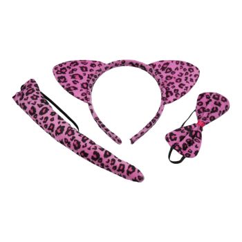 Leopard print Cat Ears, Tail & Bow Set 