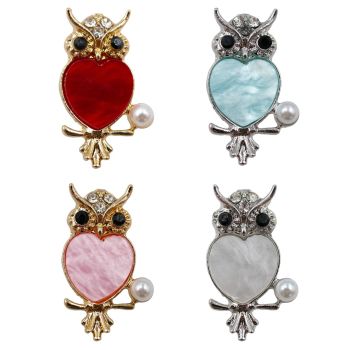 Assorted Diamante, Pearl & Mother Of Pearl Style Owl Brooches