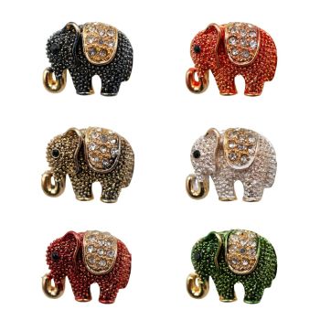 Assorted Enamelled & Diamante Elephant Brooches