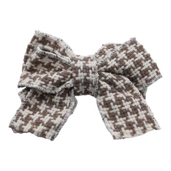 Taupe & White Houndstooth Tweed Bow Concord