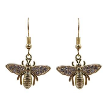 Diamante Bee Pierced Drop Earrings