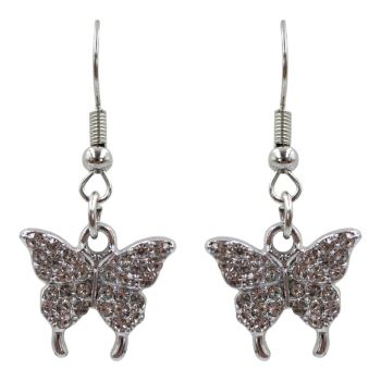 Diamante Butterfly Pierced Drop Earrings