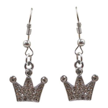 Diamante Crown Pierced Drop Earrings