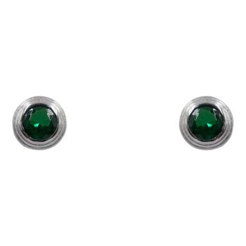 Rhodium plated sterling Silver stud earrings with Emerald cubic zirconia stones.
