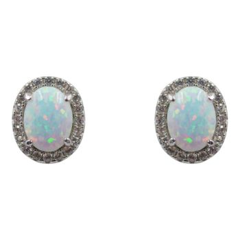 Rhodium plated sterling Silver oval stud earrings with Clear cubic zirconia stones and synthetic White opal stones.
Measuring approx 1.1cm x 0.9cm.
