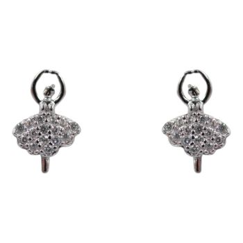 Rhodium plated sterling Silver ballerina design stud earring with Clear cubic zirconia stones.
